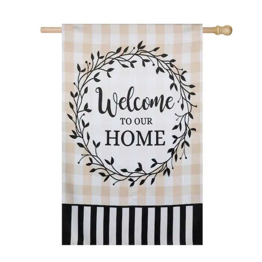 Large Indoor Outdoor Flag Welcome To Our Home Beige Black & White 2ft x 4 ft New